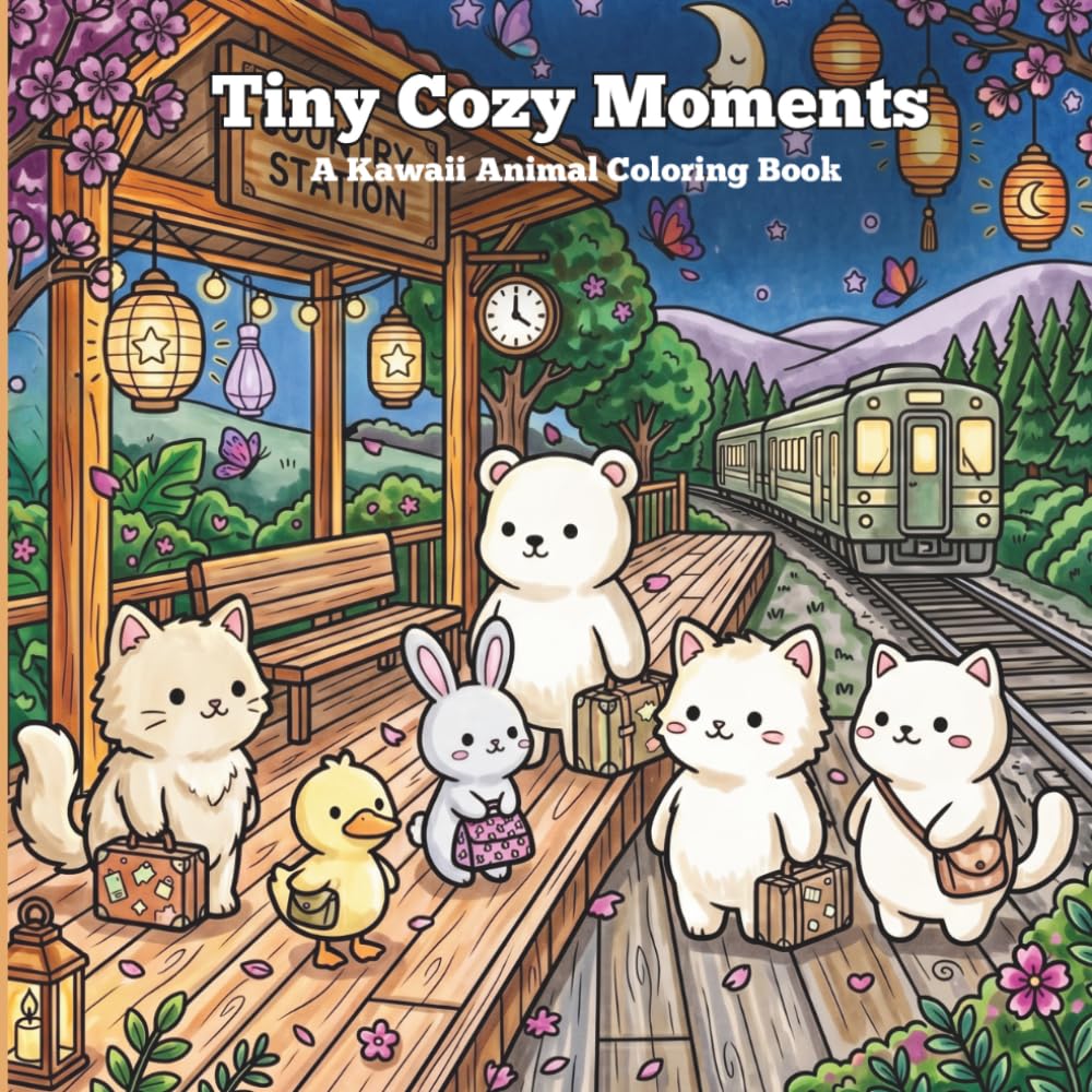 Tiny Cozy Moments: A Kawaii Animal Coloring Book