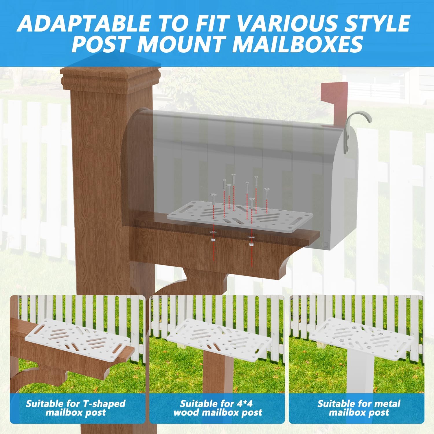 Antirust Mailbox Post Mount Bracket, White | Heavy-Duty Plate, Compatible with Mail Boxes, Compatible with Architectural Mailboxes, Compatible with Gibraltar