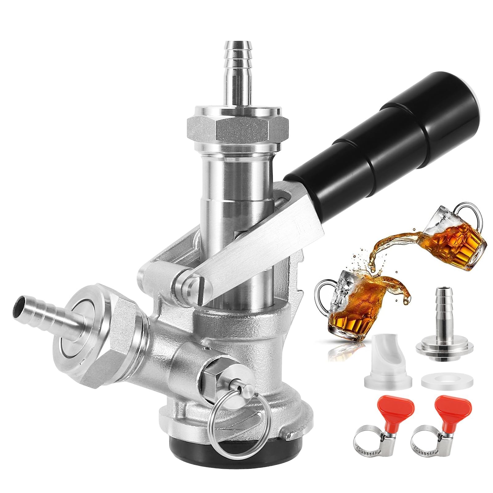 Acoplador de barril D de acero inoxidable, dispensador de grifo de barril de sistema Sankey D comercial Kegerator para línea de cerveza de 1/4 pulgadas, tubo de gas de 5/16 pulgadas, acoplador
