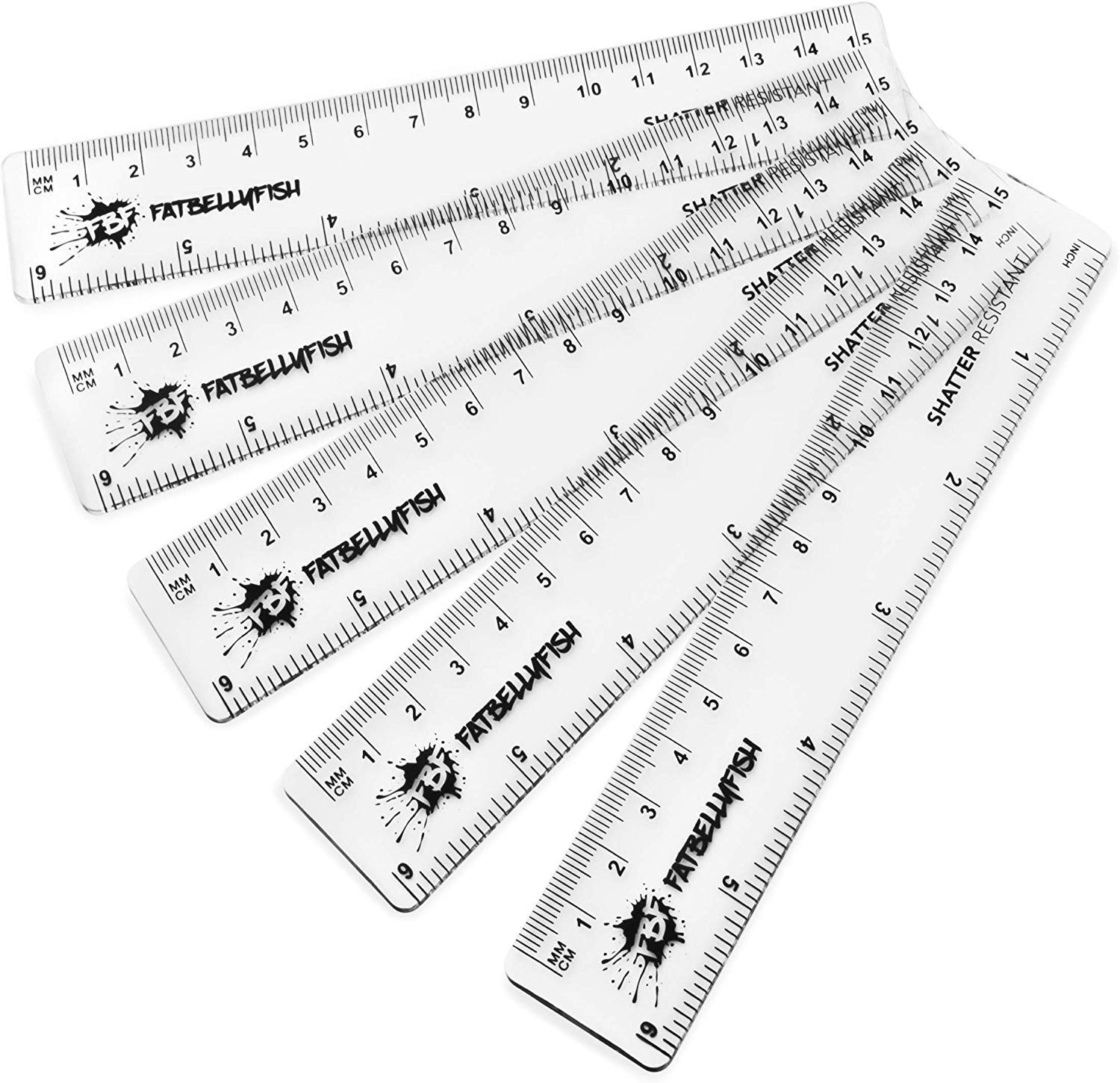 Fat Belly Fish Clear 6 Inch / 15Cm Transparent Rulers - Shatter Resistant - Pack Of 5