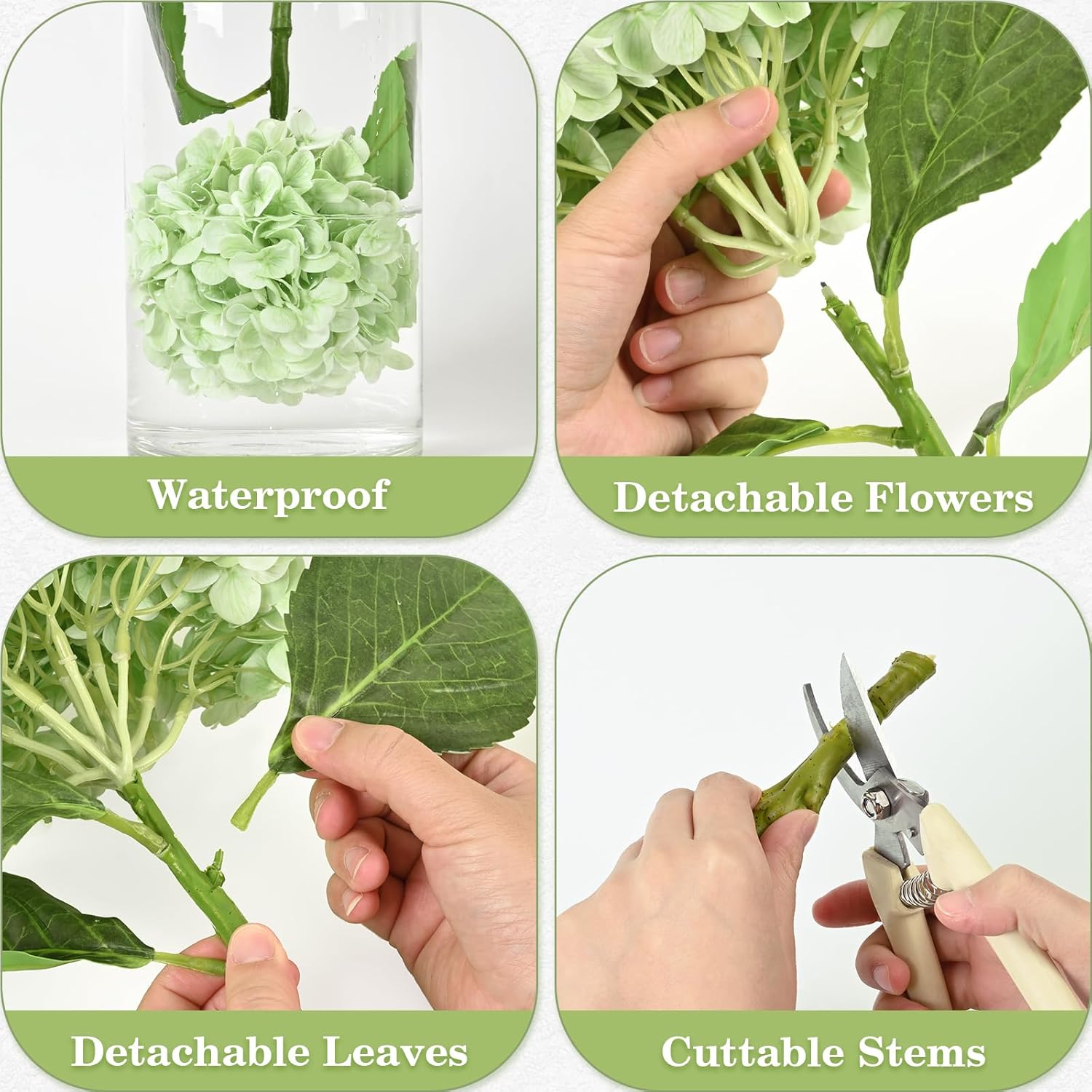 Artflower 4Pcs Real Touch Hydrangea Artificial Flowers, 22.5'' Light Green Full Latex Faux Hydrangea Flowers for Home Floral Arrangements Wedding Bouquets Kitchen Table Centerpiece Decorations - Image 5