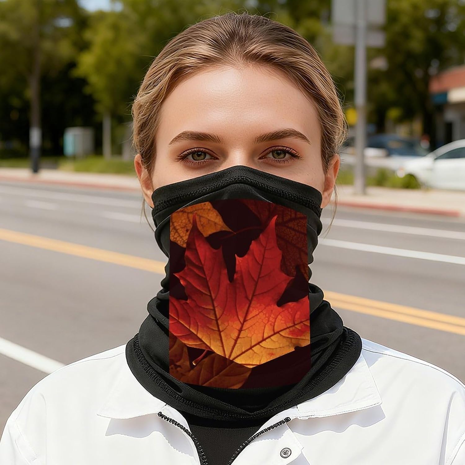 Fall Autumn Leaves Neck Gaiter Face Mask UV Protection for Men Women, Breathable Quick Dry Face Cover Bandana Outdoor Sports Balaclava Wind-Proof for Hiking Skiing Motorcycle Cycling