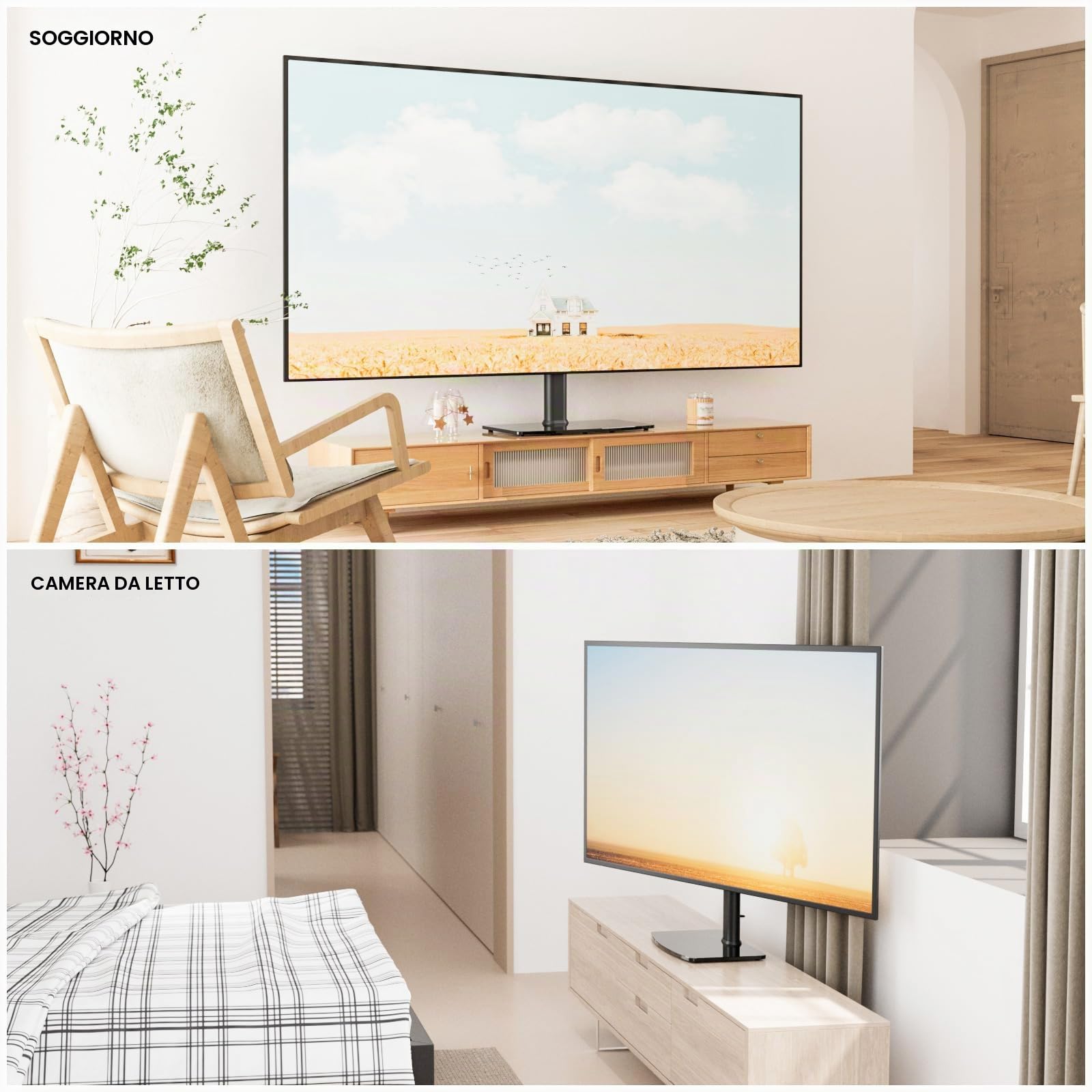 Hemuduplus Supporto TV da Tavolo per 40 a 86 Pollici, Supporto TV Girevole 110º, Staffa TV 5 Livelli Regolabili in Altezza, Supporto TV Rotazione Appoggio, Regge Fino a 60 kg, Max Vesa 600X400mm