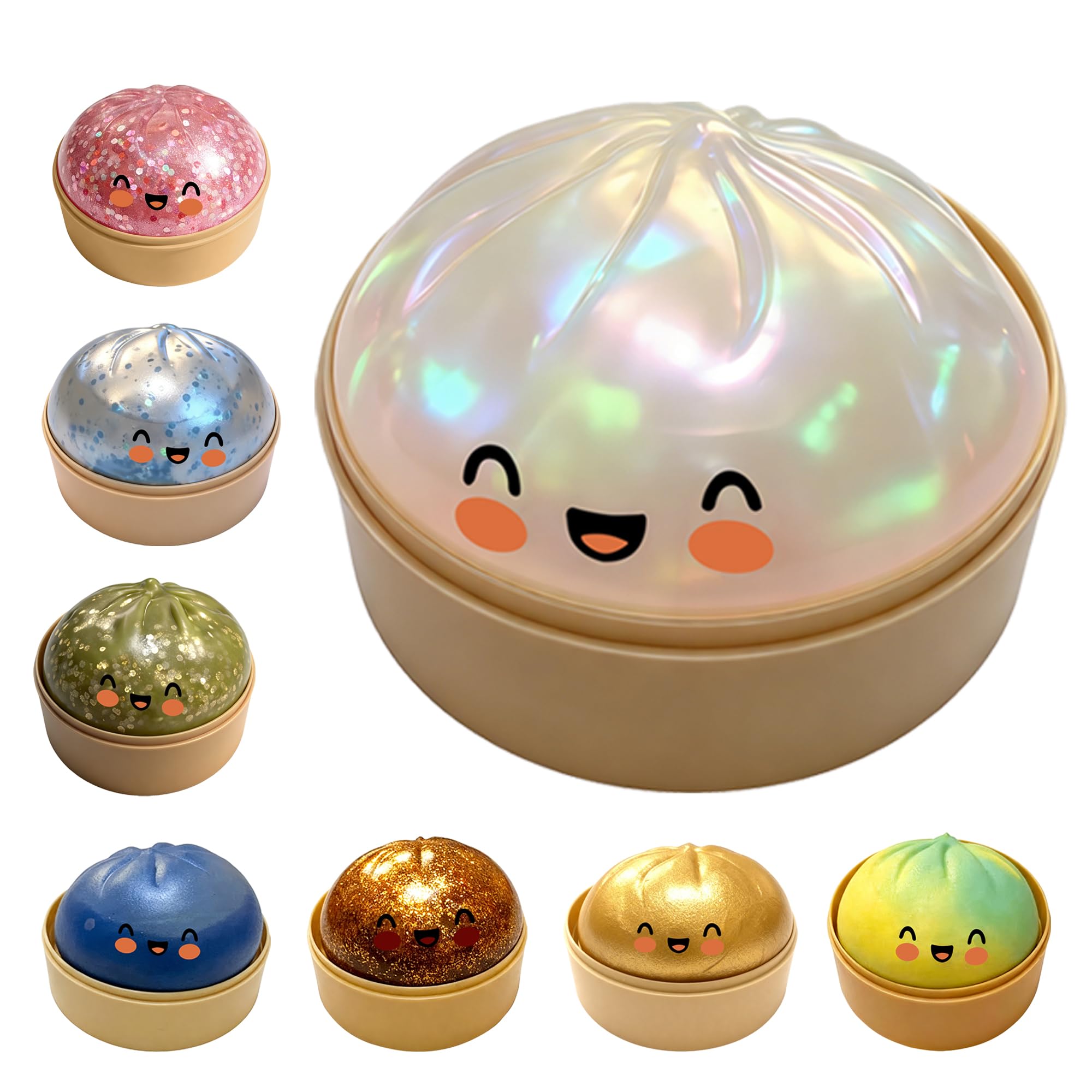 Glitter Dumpling,Large Dumplings Squishy,Mega Rainbow Dumpling Stress Relief Fidget Toy(White)
