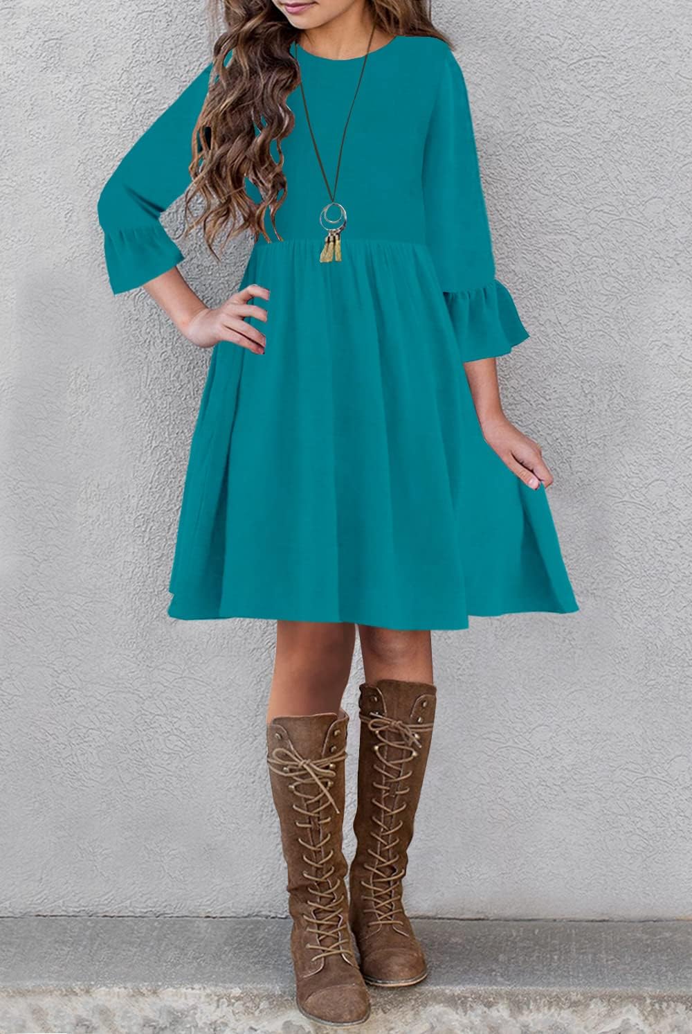 HOSIKA Girls Midi Dress Boho A-line Swing Casual Holiday Party Dresses