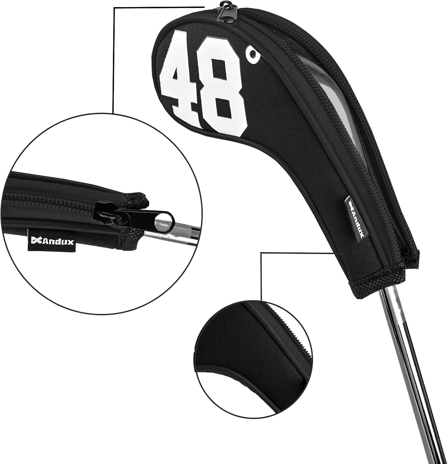 Andux 7Pack Golf Wedge Irons Club Head Covers Degree NO. on Both Sides Long Neck with Zipper