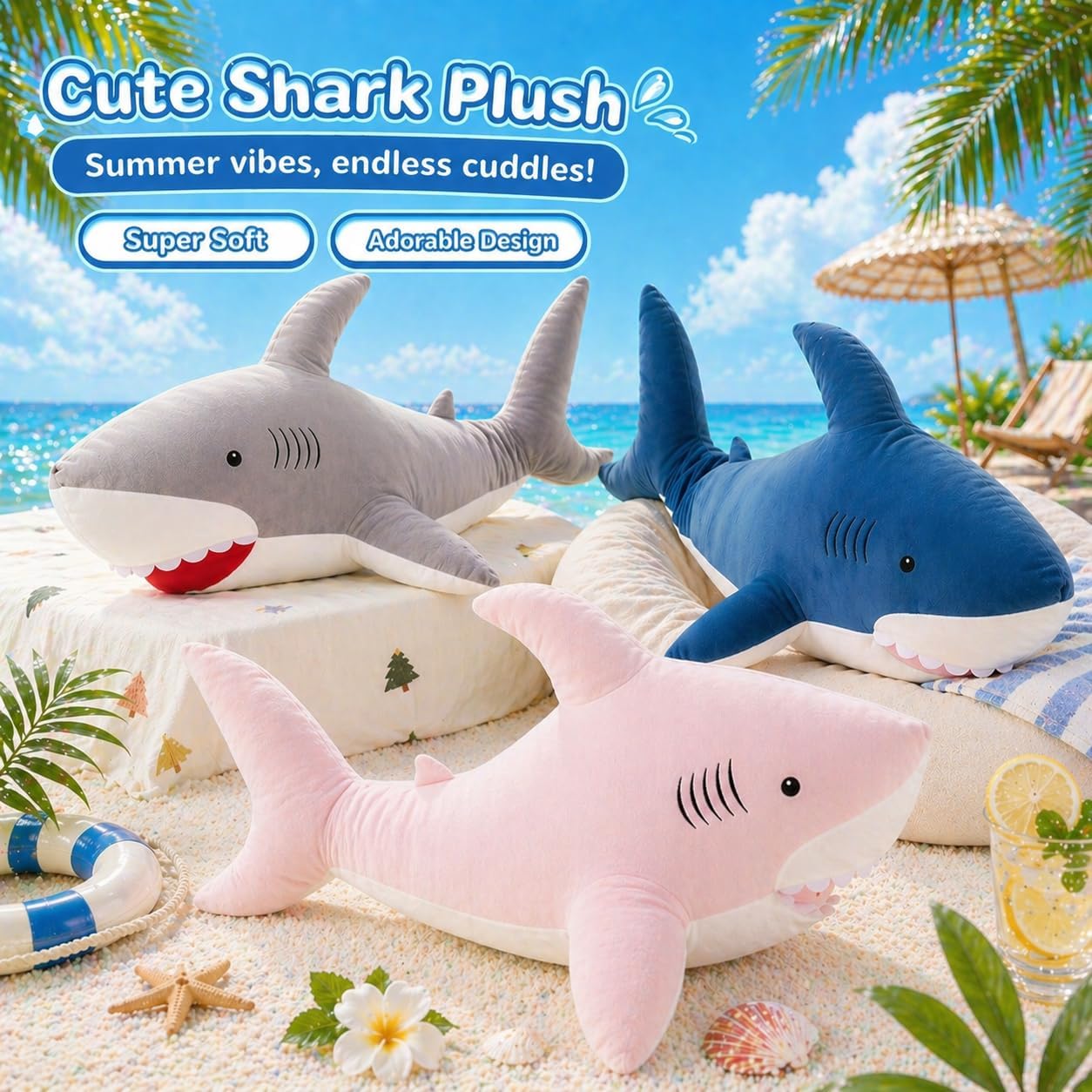 MorisMos 51inch Giant Shark Stuffed Animal, Large Shark Plush Toy Pillow Gift for Kids, Girlfriend, Gray