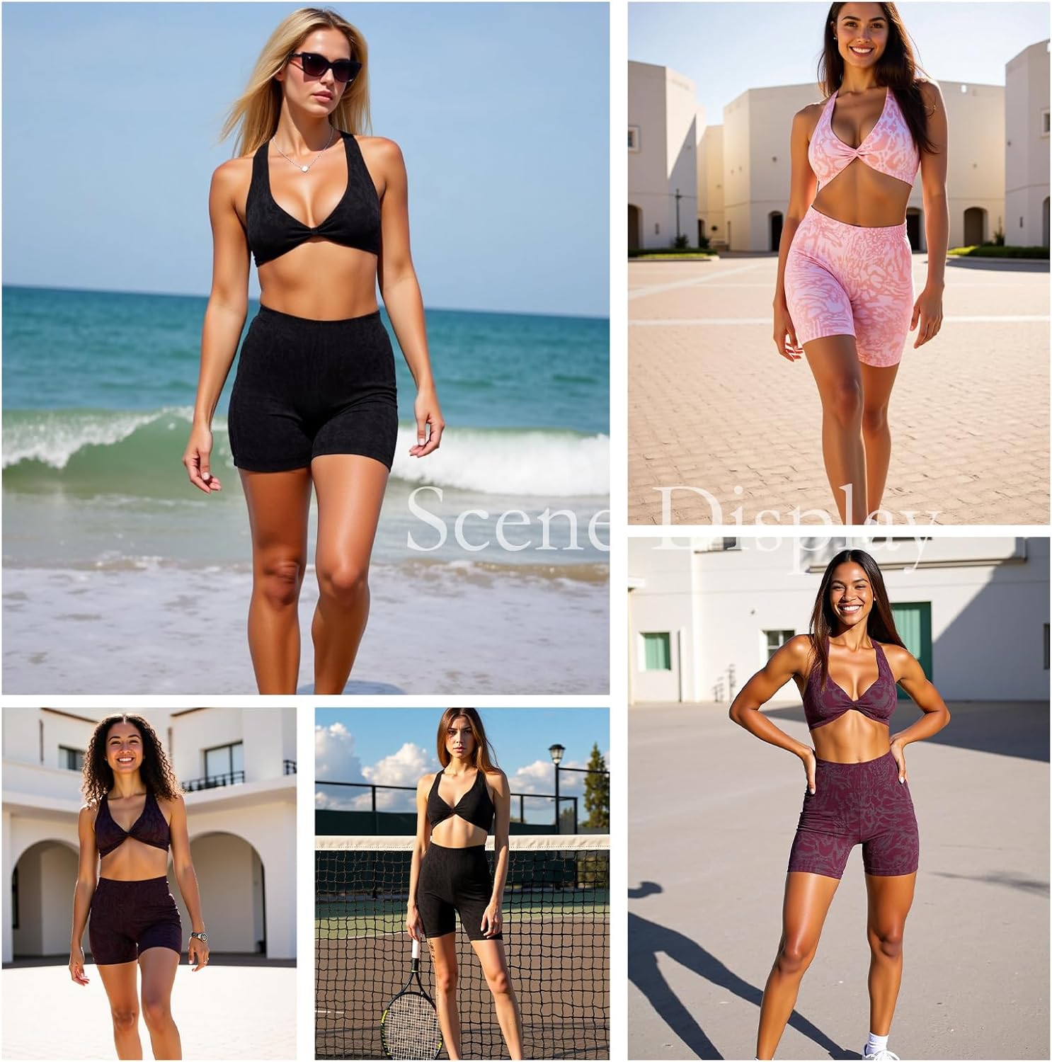 2 Piece Workout Sets for Women Seamless Ribbed Padded Sport Bra High Waisted Yoga Shorts Matching Gym Outfits