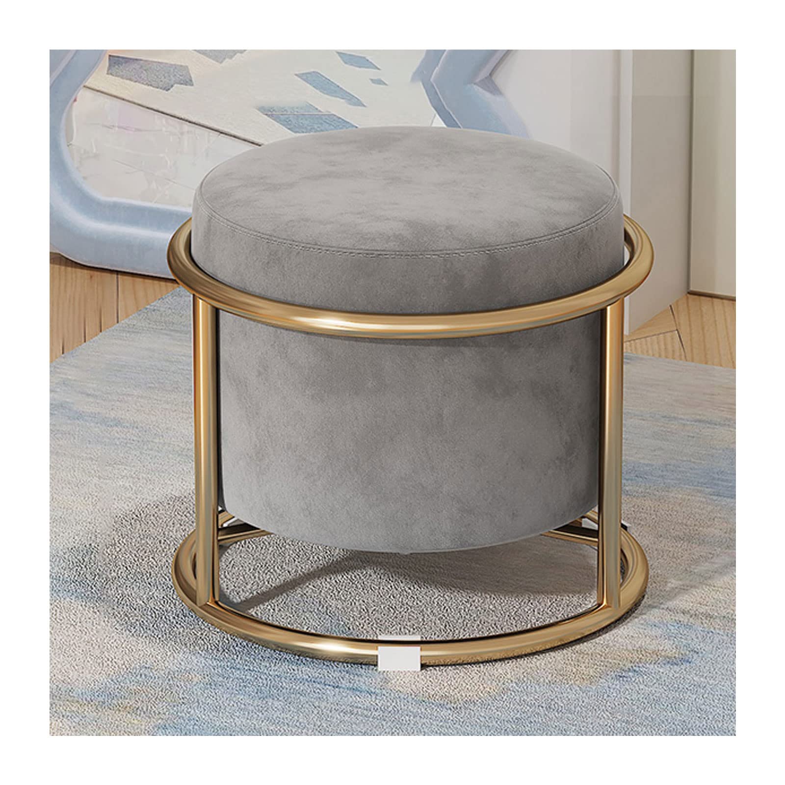 Tabouret porte-chaussures en velours gris pour une entrée élégante