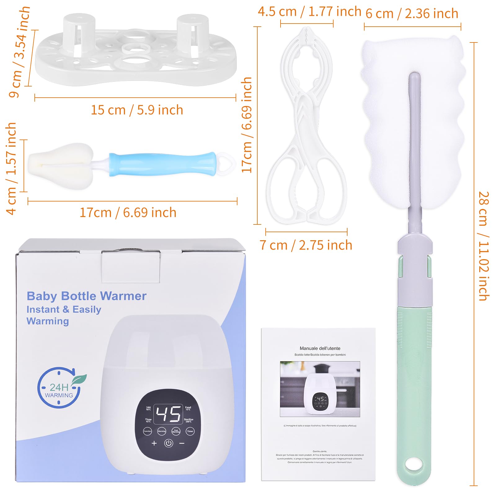Flaschenwärmer Baby Fläschchenwärmer für 2 Flaschen Flaschenwarmer für Milch und Babynahrung, Baby Bottle Warmer 8 in 1 Fast Babynahrungsheizung & Abtauung, BPA-freier Babykostwärmer (EU)