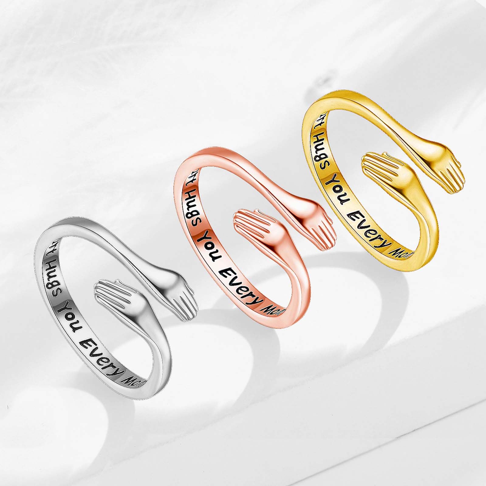 INFUSEU Anillo Abrazo Plata De Ley 925 Ajustable Anillo De Amor Joyas Siempre Juntas Comprometimos Regalos Originales para Mujer
