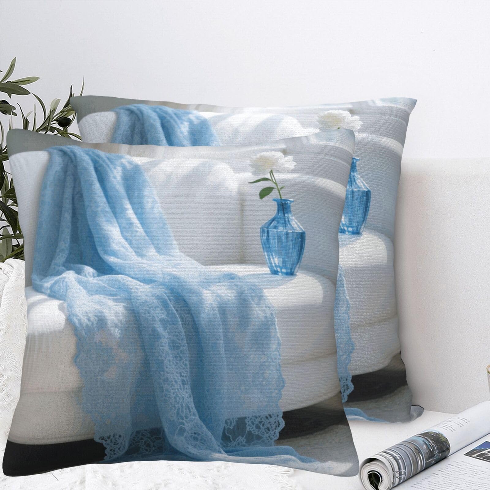 LMNGH Blue Lace Plush Throw Pillow Covers 16"X16",Soft Cozy Couch Cushion Covers Decorative Pillow Cases for Holiday Home Bedroom Sofa Decors