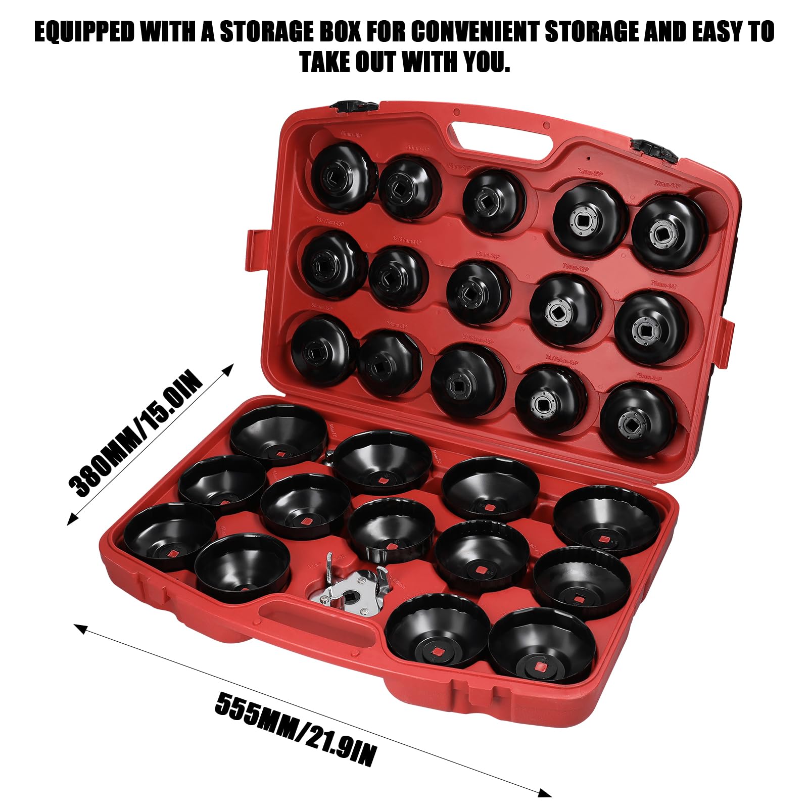 Lot de 30 clés à douille de retrait de filtre à huile 1/2" 12,5 mm - Kit d'outils de retrait de filtre à carburant de voiture - Accessoires d'entretien et de réparation de voiture