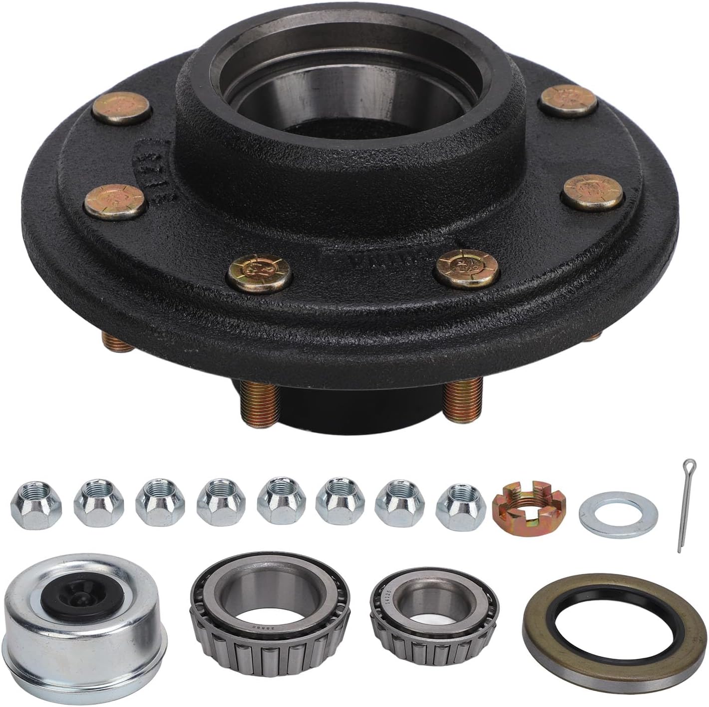 16PCS 8 on 6.5in Trailer Hub Kit, 7000lbs Capacity Trailer Axle Hub Set, Heavy - Duty Metal Replacement Hub with Secure Bolt Connection for Trailer Axle