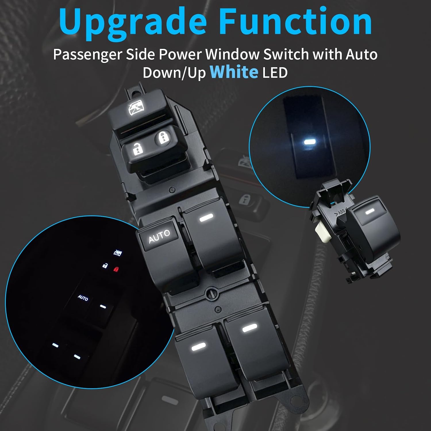 Driver & Passenger Side Window Switch Assembly for 2012 2013 2014 Toyota Camry, White LED Lights, Installation Tool Included