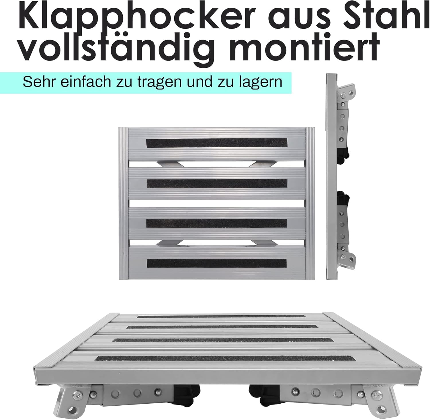 Aluminium Klapptritt Trittstufe, 3-stufige höhenverstellbare Anti-Rutsch Hockerleiter, 350 kg Belastung, Kippsicher &Leicht, für Camping, Küche und Wohnmobil Tritthocker(Grau)