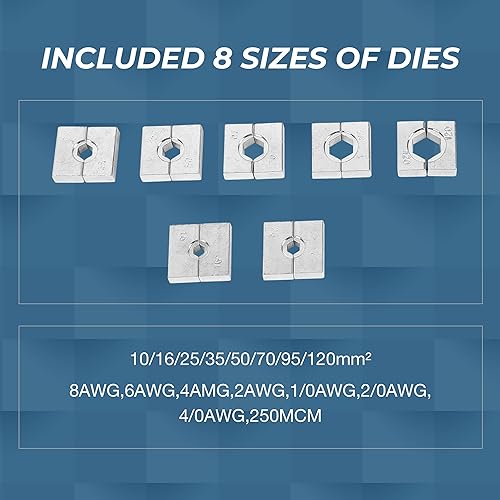 Miniatura 5 de Doppy Herramienta de prensado hidráulico manual 12 toneladas 8 AWG-40 AWG Alambre hidráulico Herramienta de prensado conjunto de terminales de