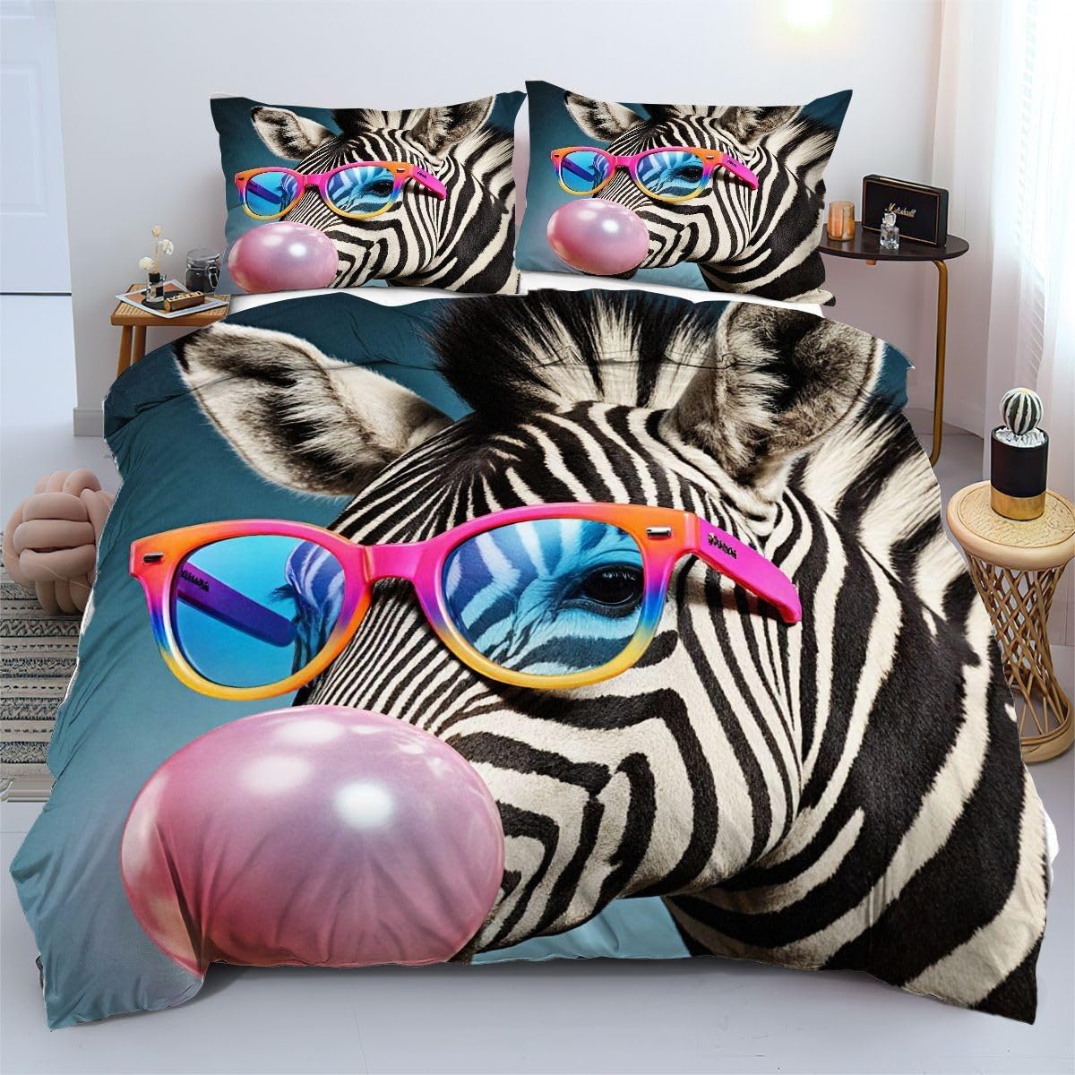 Parures de lit 240x260 cm zèbre 3D coloré en microfibre légère pour adulte