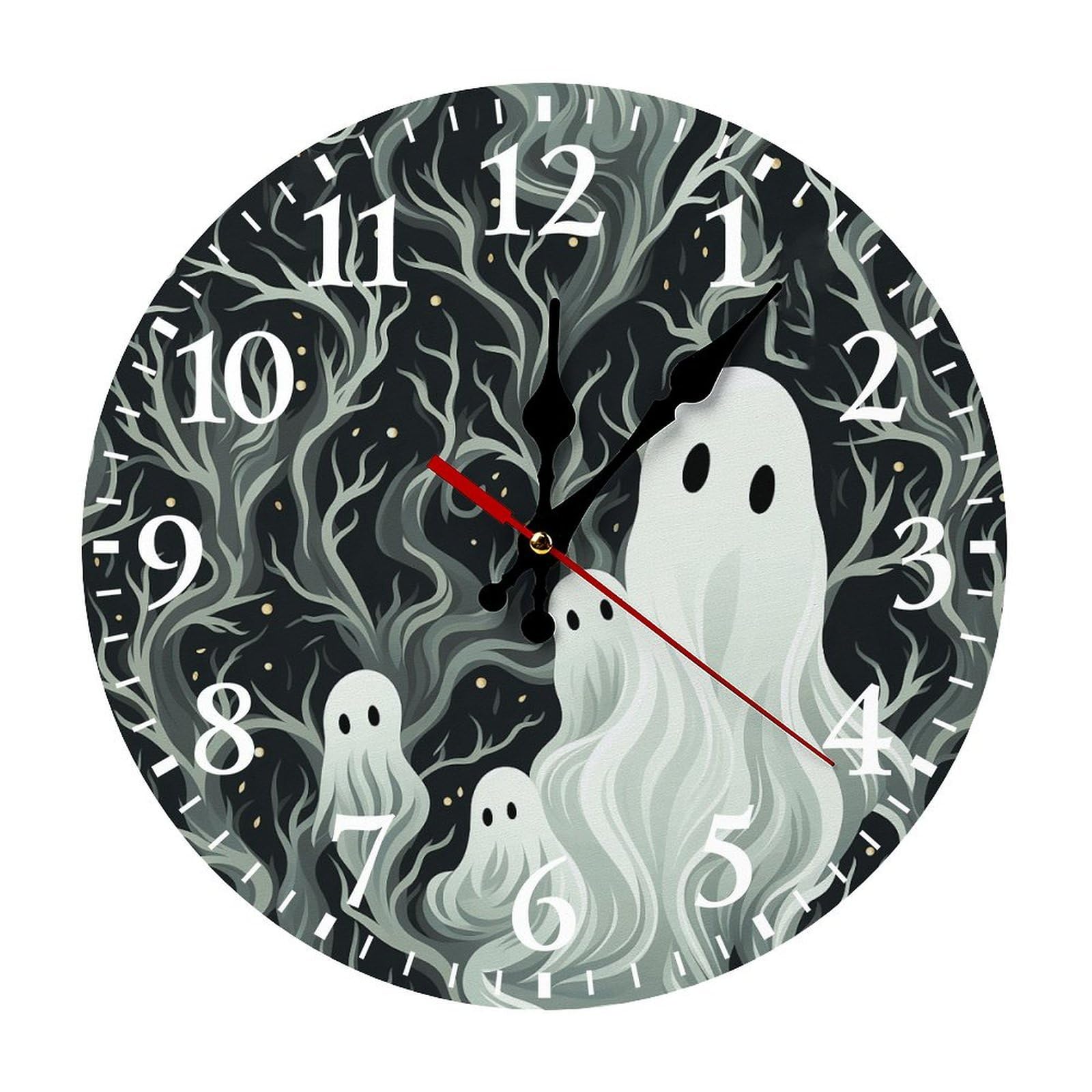Horloge murale blanche à motif fantôme ronde 30 x 30 cm
