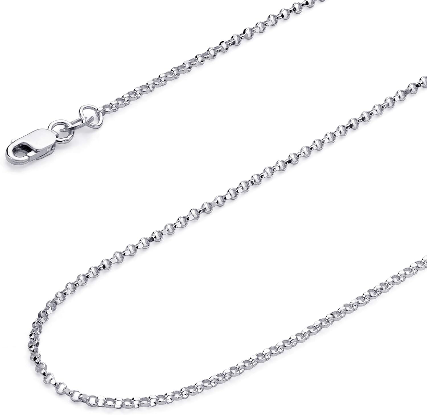 The World Jewelry Center 14k REAL Yellow/White Gold Solid 2mm, 1.5mm, 1.2mm Classic Rolo Cable Chain Necklace with Lobster Claw Clasp