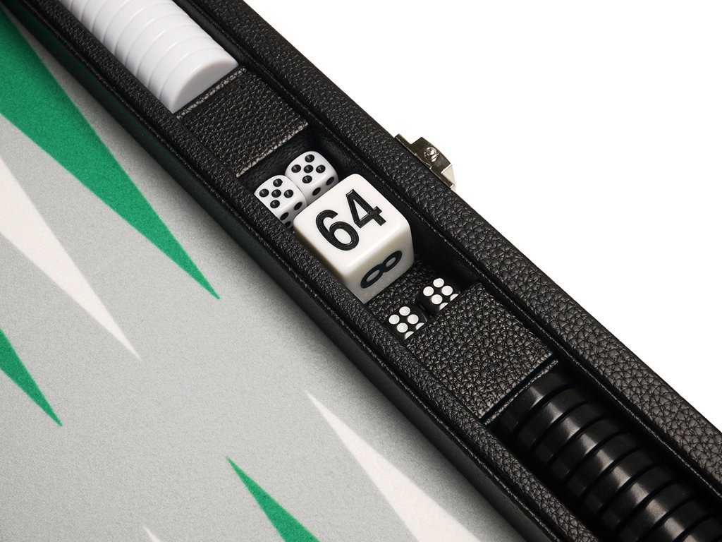 Silverman & Co. Set Backgammon Premium da 33 cm, dimensioni da viaggio, lavagna nera, punti bianchi e verdi