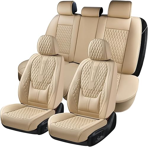 Miniatura 1 de Coverado - Juego completo de fundas de asiento para automóvil, de piel de napa, protector impermeable con soporte lumbar, con ajuste universal, para