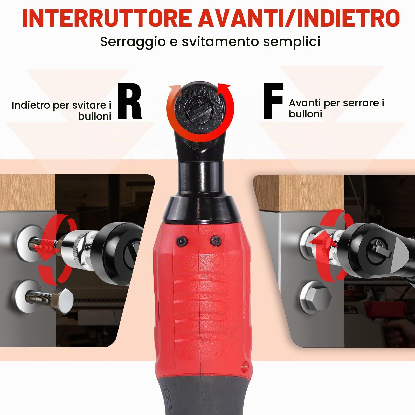 Chiave a Cricchetto Elettrica Senza Fili Set, Chiave a Cricchetto a Batteria 12V, 3/8", 40Nm Cricchetto a Batteria con 2 Batterie da 1,5 Ah + Luce LED + 7 x Chiavi a Bussola per Riparazione Auto