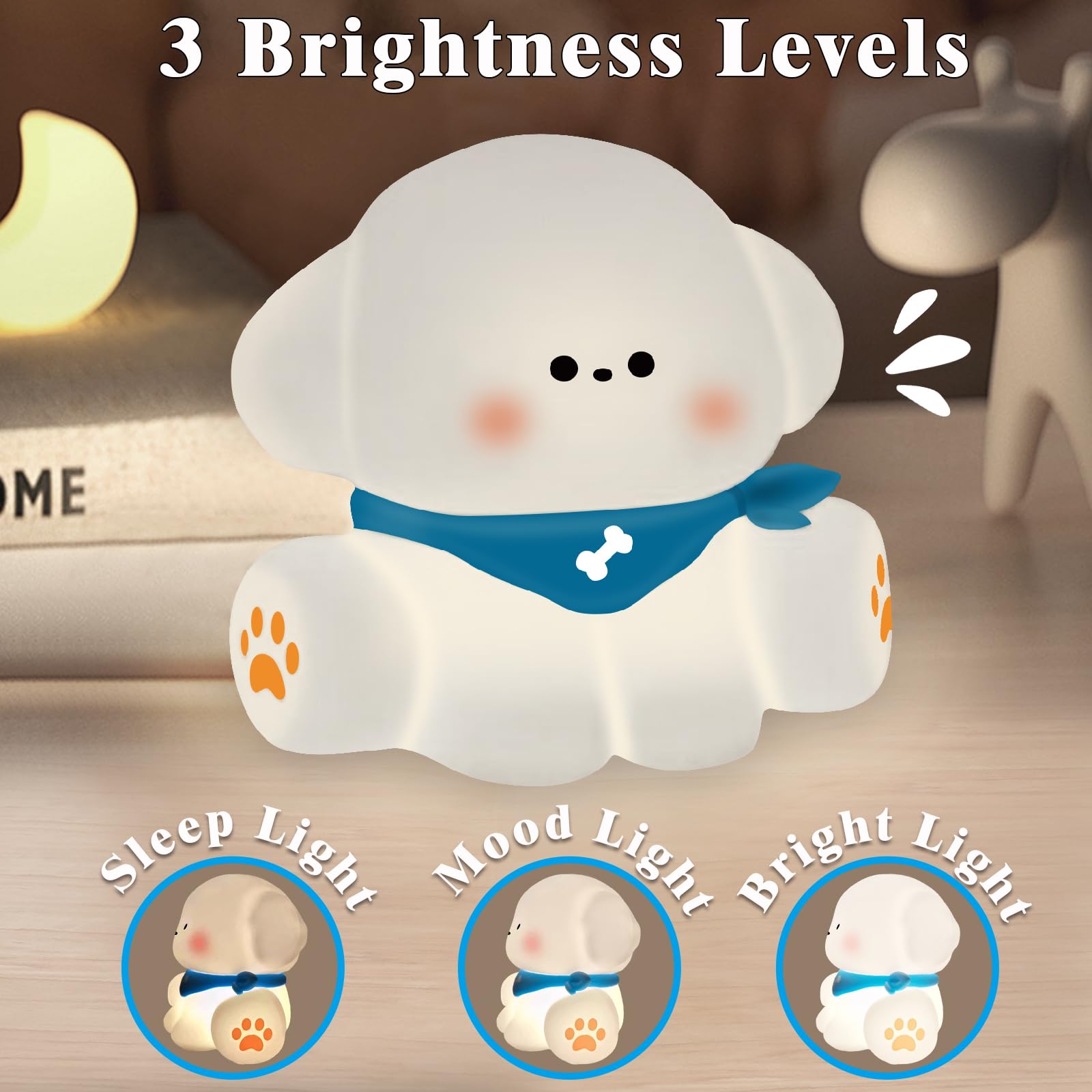 Kapee House Squishy Nursery Puppy Night Light, Cute Silicone Light for Toddlers, Rechargerable Dimmable Soft Touch Bedtime Baby Night Light, Portable and Safe for Newborns