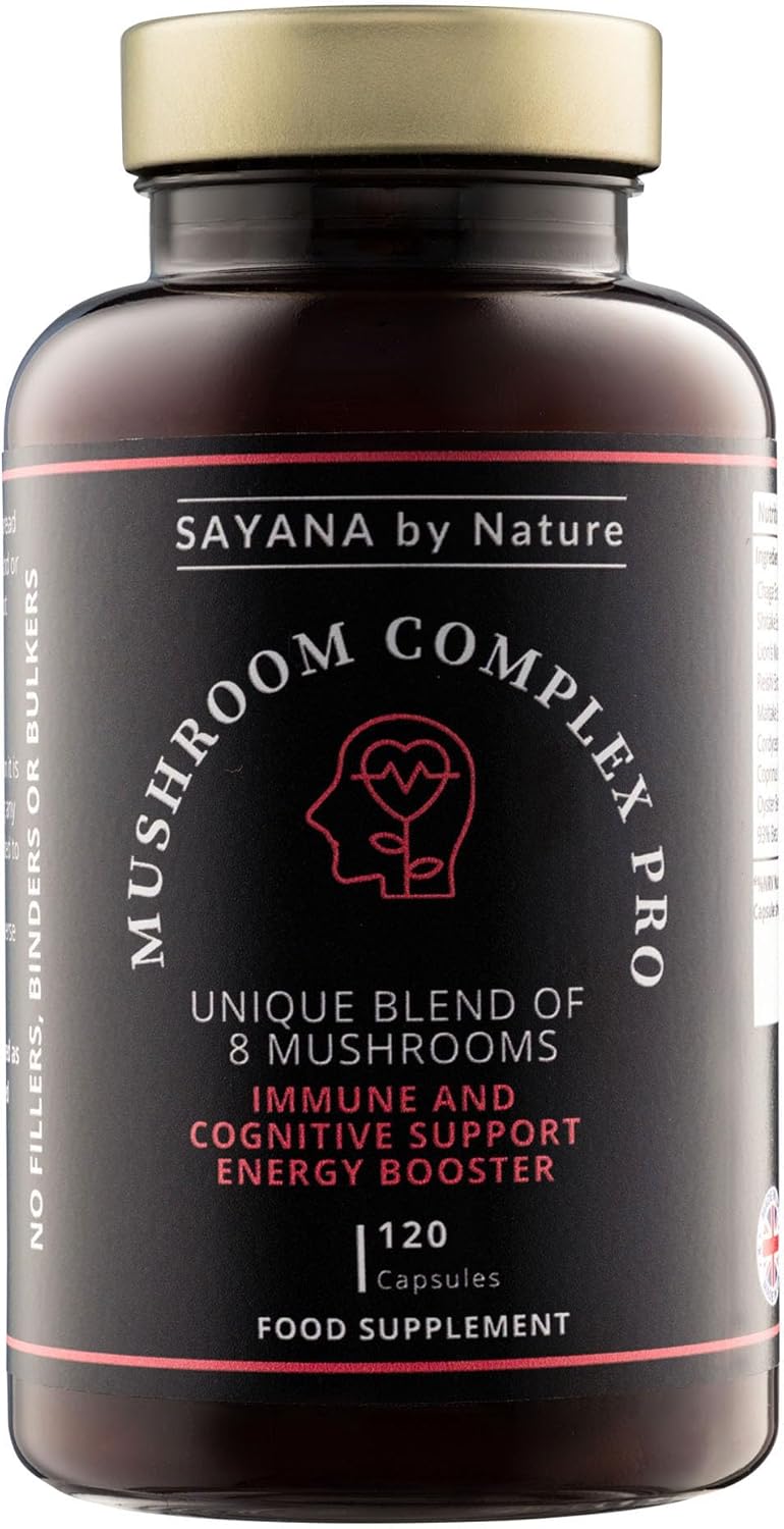 Mushroom Complex Pro | 8-Mushroom Supplement 120 Capsules | Chaga, Shitake, Lions Mane, Reishi, Maitake, Cordyceps | Vegan, Dual-Extracted, GMP-Certified | Immune, Energy & Focus Support