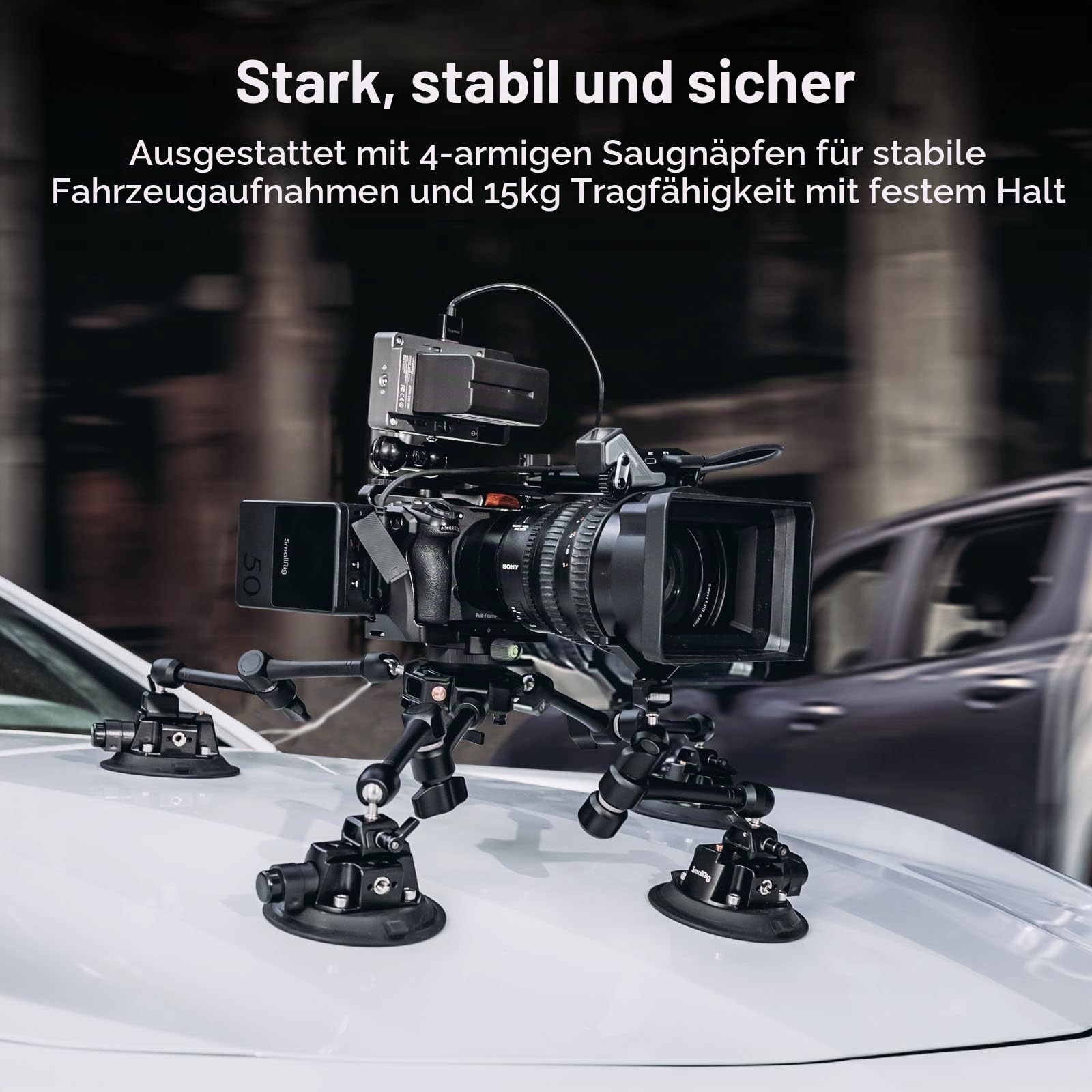 SMALLRIG 4-armiges, Saugnapf-Kamerahalterung, Camera Suction Cup Car Mount, für SLR Kamera Camcorder DSLR, Empfohlene dynamische Tragfähigkeit von 5kg, SC-15K - 3565B