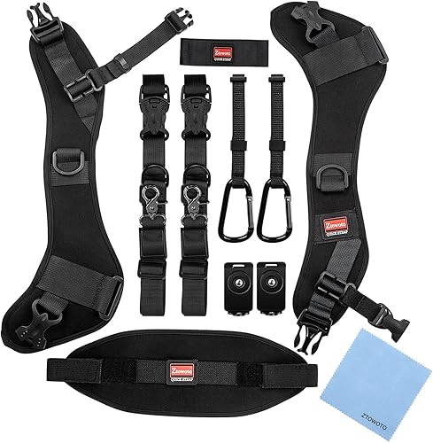 Miniatura 3 de ztowoto Correa para cámara de doble hombro, arnés de correa de cámara de liberación rápida ajustable con correa de seguridad y paño de limpieza de