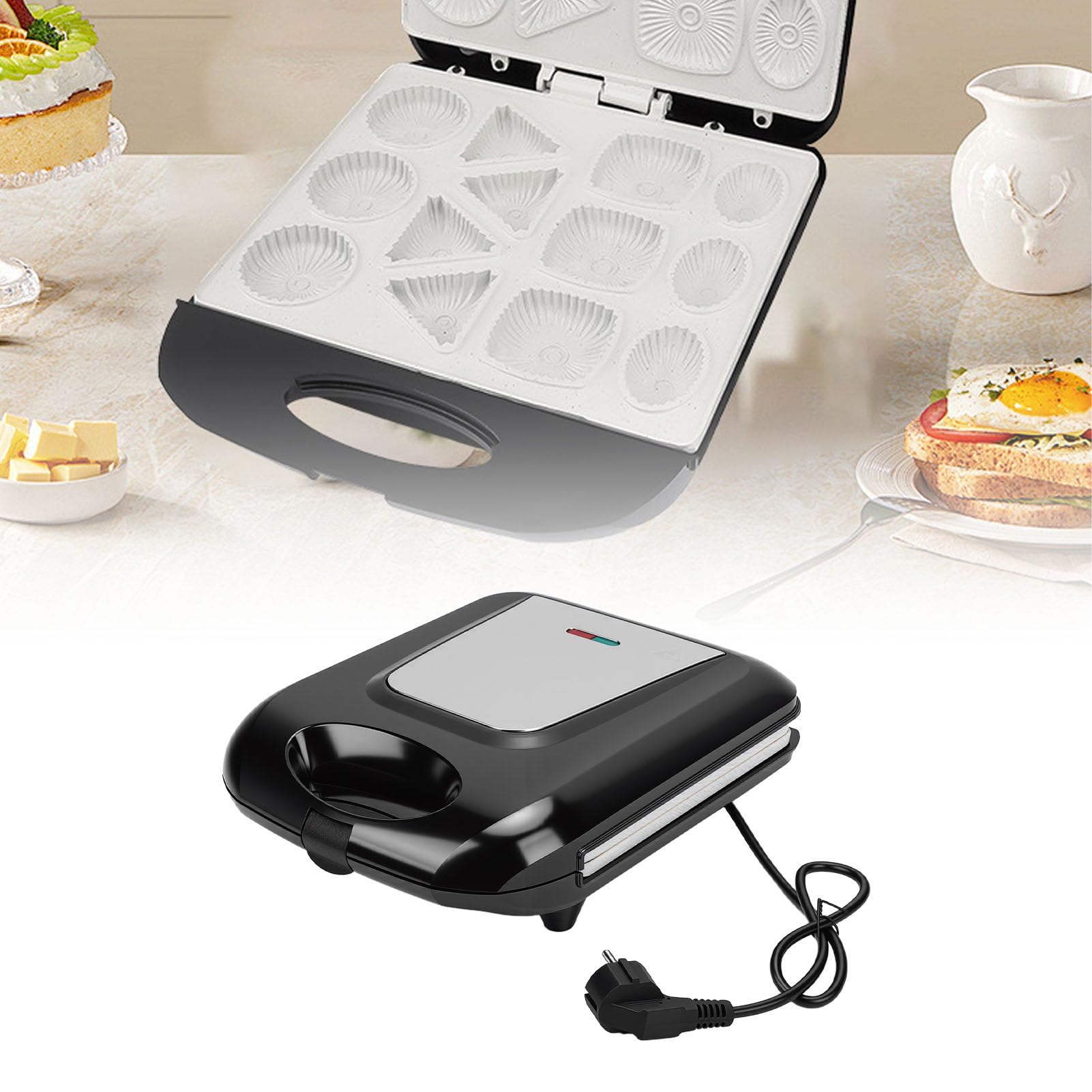 Zerodis Macchina per Snack, Macchina per Biscotti Elettrica per Colazione, Feste, Amici di Famiglia, Raccolta di Snack con Biscotti, Riscaldamento Doppio Lato in Acciaio Inossidabile a (Spina