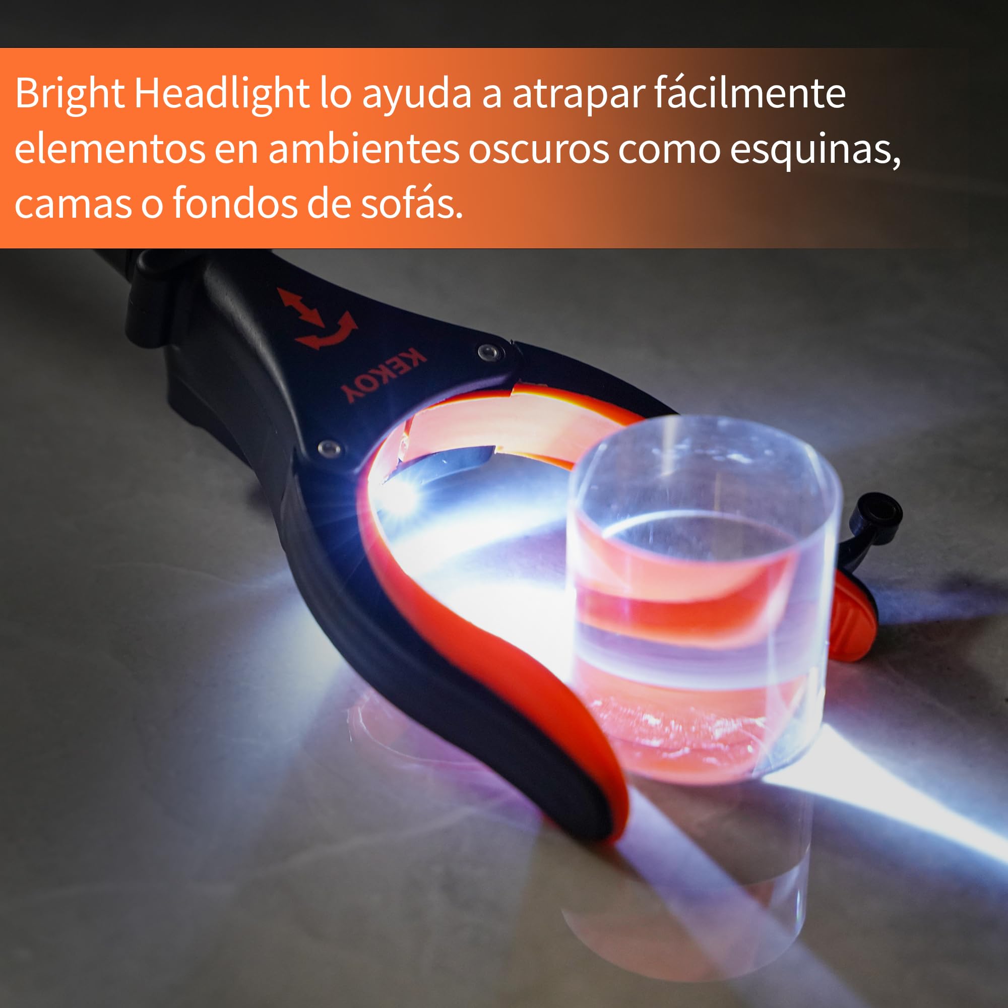 Kekoy pinza larga de 112 cm con luz, pinzas plegables para personas mayores, cabeza giratoria, pinza para recoger basura con imán los Viejos, Discapacitados y Trabajadores Sanitarios(naranja)