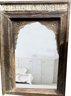 Mogul Interior Vintage Mirror Frame, Carved Arch Wood Frames, Wall Mirror, Old Jharokha Frame Handcarved Mirror, Wall Mirror, Home Decor
