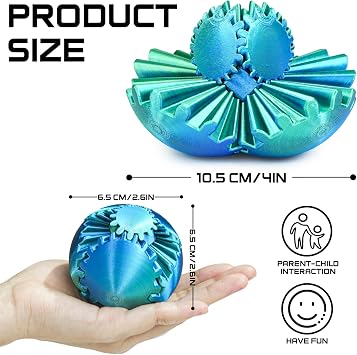 Gear Ball 3D Printed Fidget Toy Spinning Gear Sphere for Stress Relief Anxiety Fun Desk Toy for Adults Kids Stocking Filler Gifts Birthday Christmas (Green, Diameter: 2.5 In)