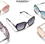 FEISEDY Women Trendy Polarized Sunglasses Oversized Sparkling Crystal Frame B2289
