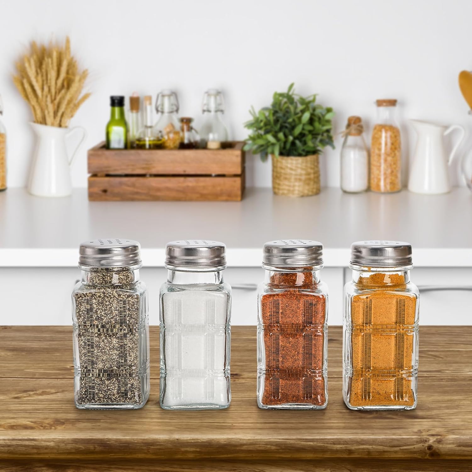 Covzoe 30 Pack Glass Salt and Pepper Shakers, 2.5 Oz Antique Spice Shakers with Metal Lid, Clear Glass Jars Kitchen Gadgets for Seasonings Home Restaurant Cooking Table