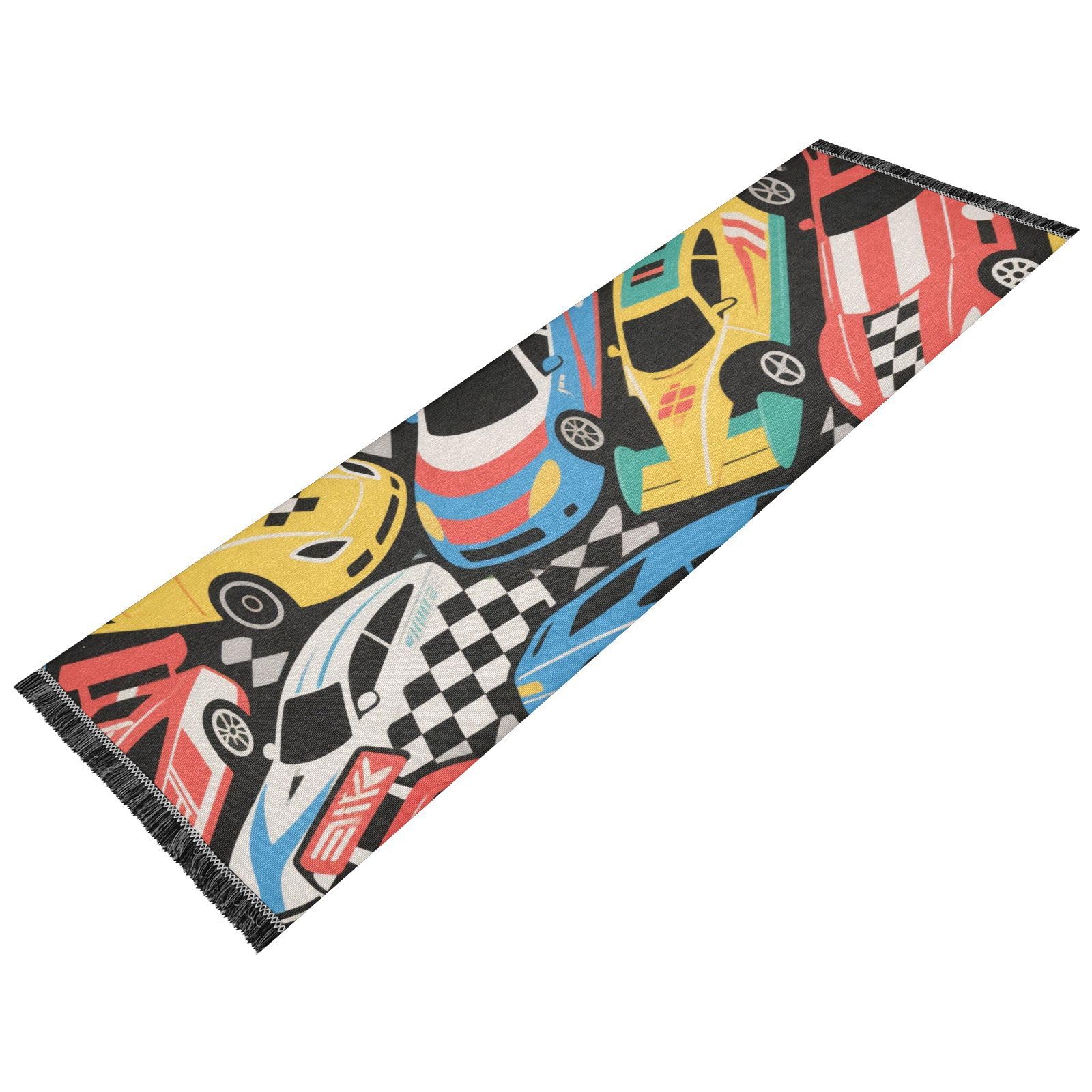 Tapis de couloir lavable et antidérapant avec pompons style voiture de course mignonne