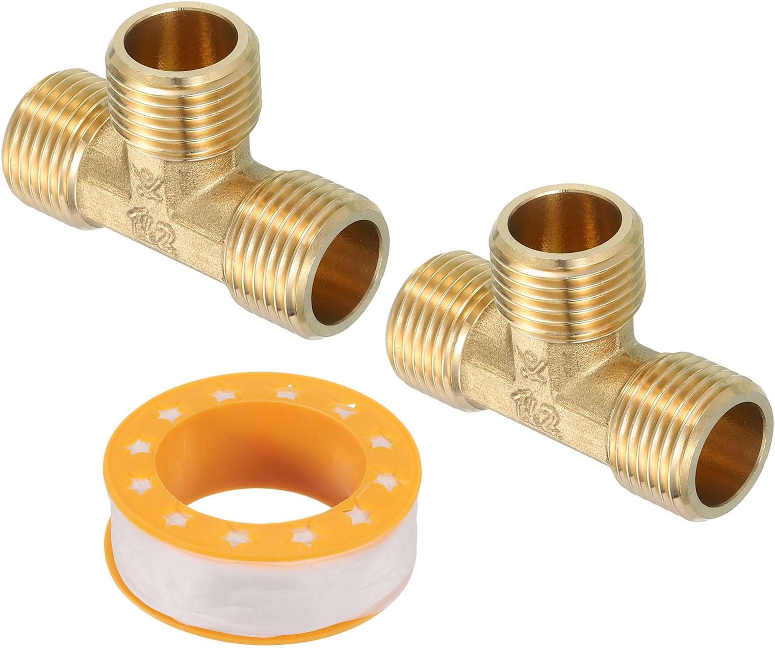 2Pcs Brass Tee Pipe Fitting, G1/2" Male 3 Way T-Connector Fitting Coupler Adapter for Gas Transport Connect Pipelines