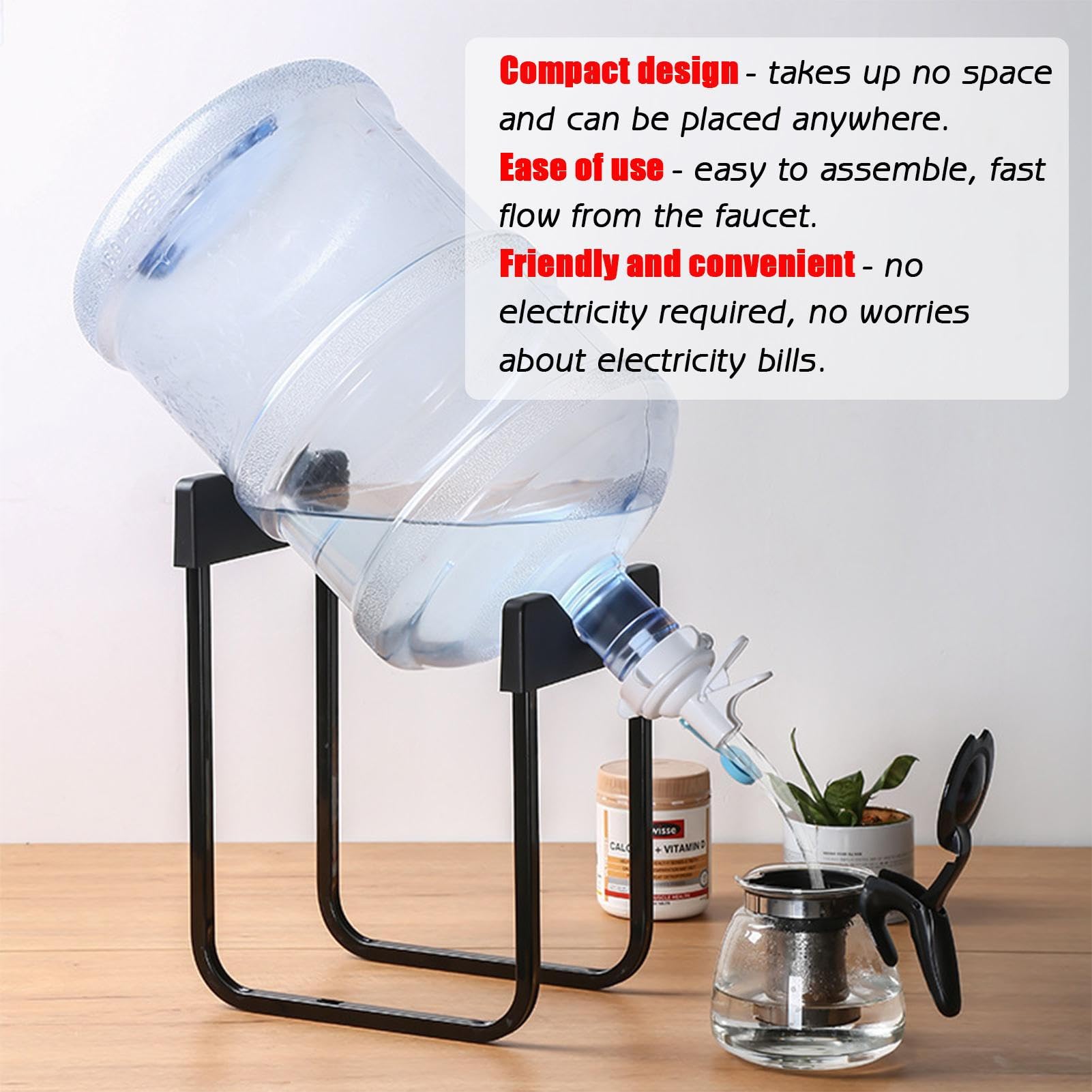 Porte-Bouteille d'3 à 5 gallons Support Distributeur d'eau Anti-Fuite Bec réutilisable Compatible Bouche Bouteille Non filetée