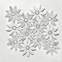 Vista 1 de Tenedos Margarita Flor de 10 x 12 pulgadas - Carrara italiana blanca y gris con mármol Thassos pulido mosaico para cocina, baño, pared o ducha