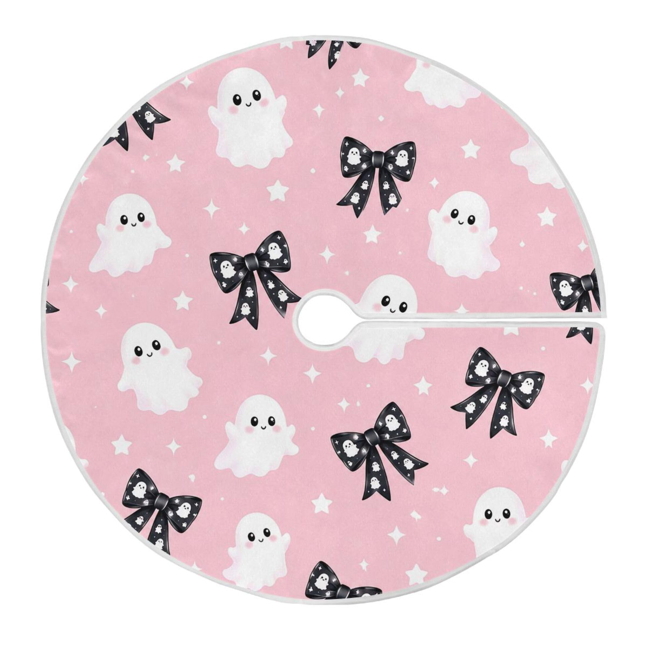Fuauuyl Ghosts Christmas Tree Skirt 48 in Indoor Outdoor Tree Mat for Farmhouse Holiday Party Decoration