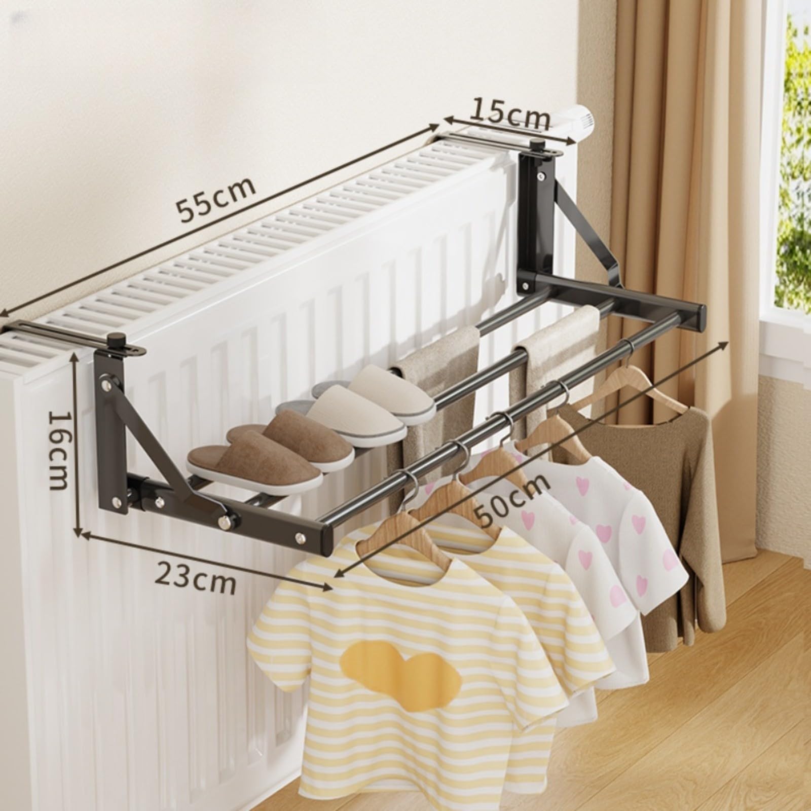 Stendibiancheria per termosifoni da bar, multi-barra, per radiatori, davanzali e ringhiere, stendibiancheria pieghevole per uso interno (50-95 cm, grigio)