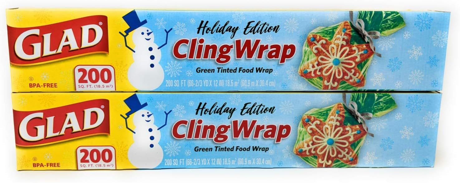 Glad Holiday Cling Wrap Plastic Wrap - Green - 200sq ft (Pack of 2)