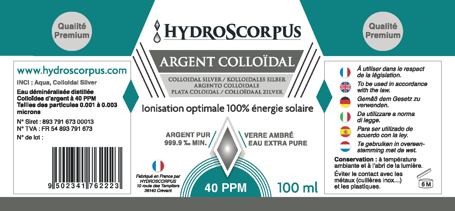 Argent Colloïdal 40PPM et 5PPM BOUTEILLES VERRE ●Fabriqué en FRANCE●100% Naturel Oligo élément Bio Disponible●Ionisation 100% solaire●Emballages 100% compostables …
