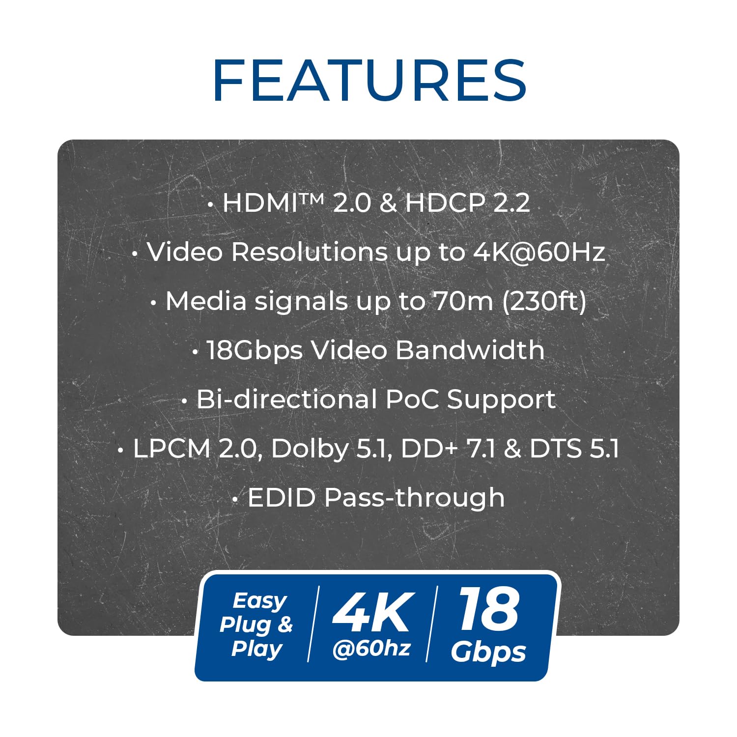Orei Balun 4K HDMI Extender Balun UltraHD 4K @ 60Hz 4:4:4 su singolo cavo CAT6/7 con HDR & IR Control-cavo Ethernet fino a 50 m - Loop Out (UHD-IPC165-K)