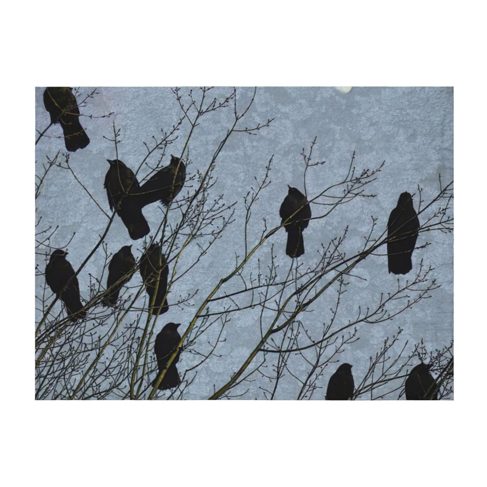 Couverture de lit motif corbeau noir en microfibres EdWal