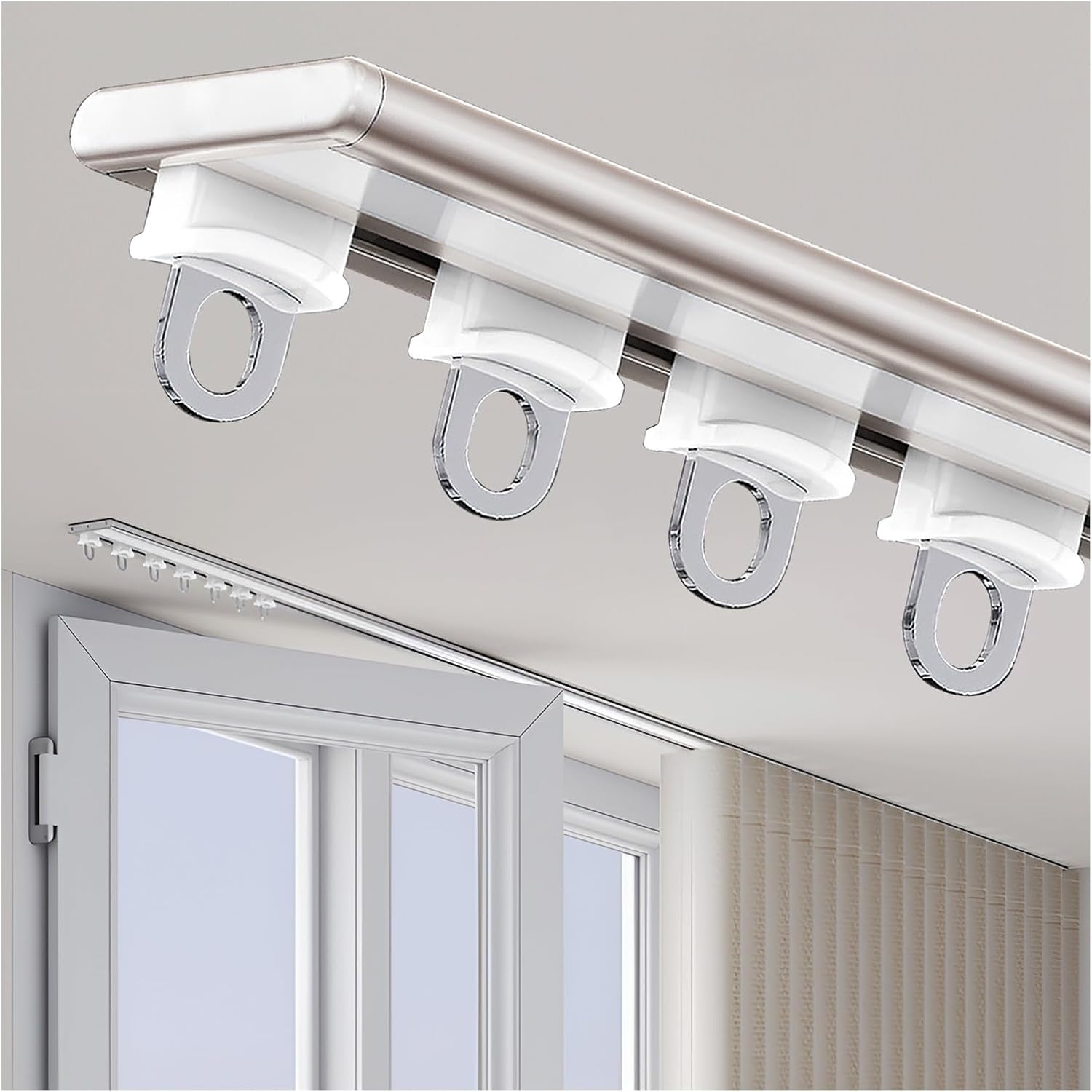 Single Rail Ceiling Curtain Track Rv Curtains Rail Ultra-Thin Curtain Rod for Bedroom Room Divider Drapery Pole for Window Silent Sliding Rail System Easy Installation(Apricot,250cm/8.2ft(2 * 125cm))