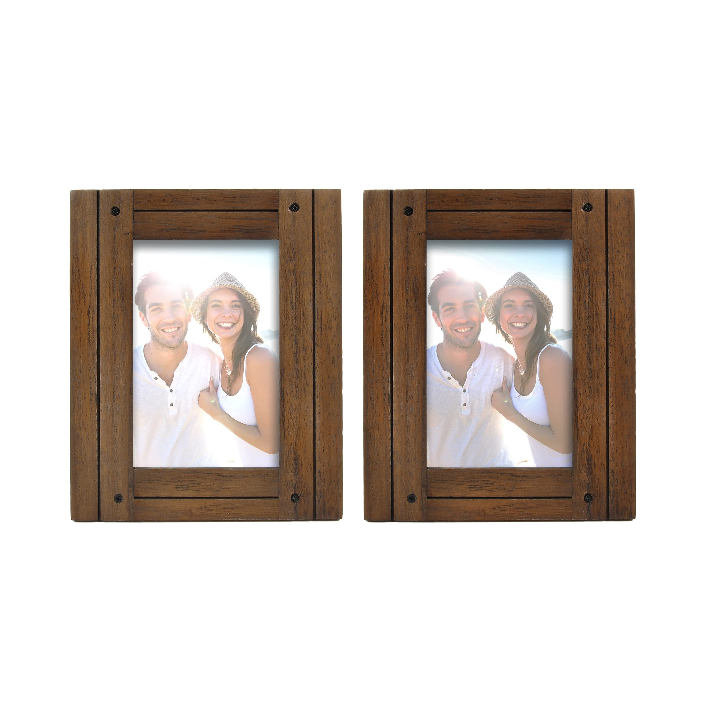 PrinzHomestead 4x6 Dark Walnut Picture Frame, Distressed Wood Photo Frames, Two-Way Easel, Tabletop or Wall-Mounted - Set of 2