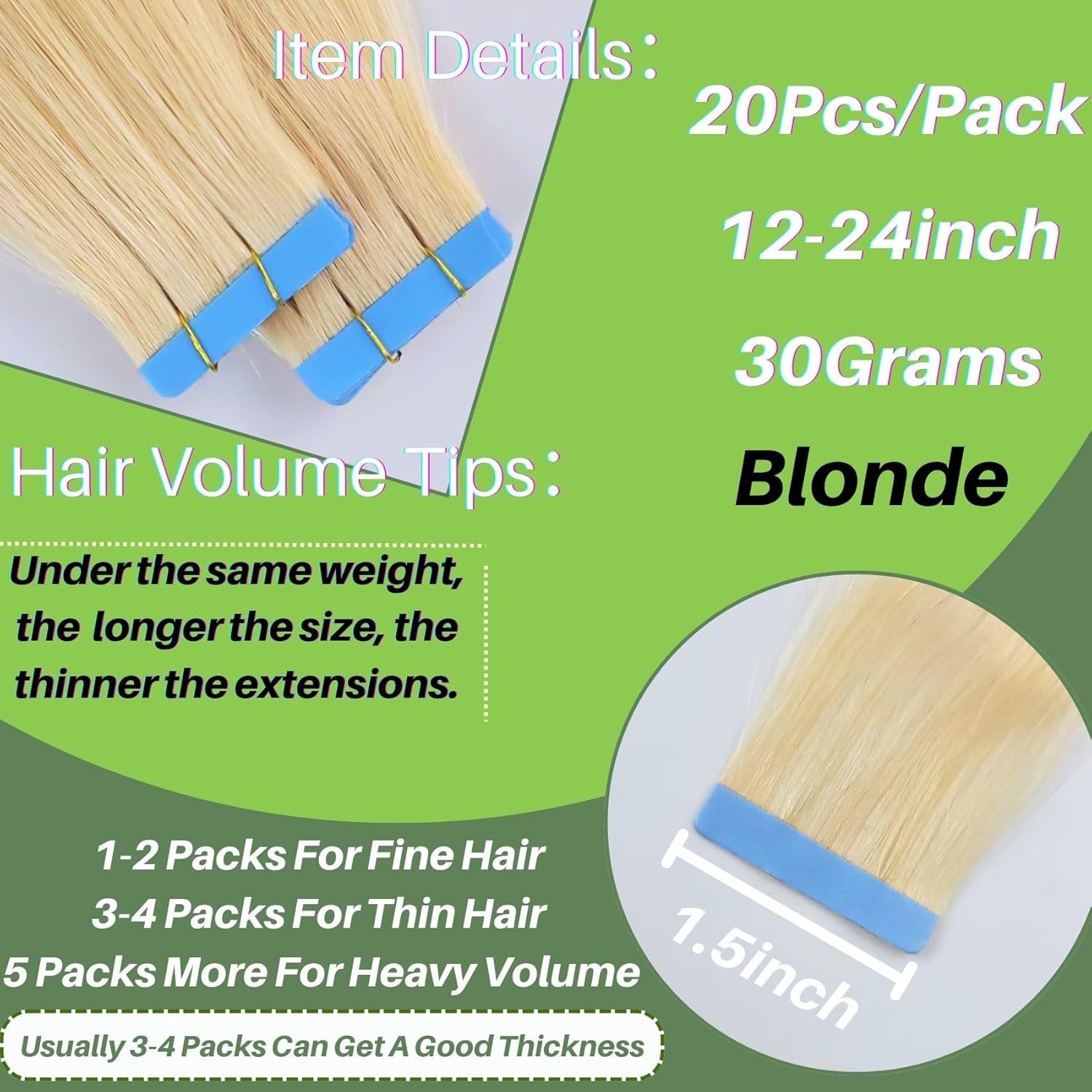 Blonde Tape in Hair Extensions Human Hair Invisible 20Inch Long Human Hair Tape in Extensions 30G 20Pcs Fashion Highlight Color 613 for Festivals
